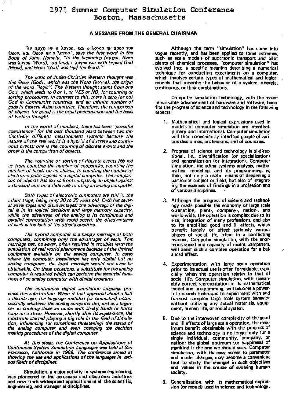 1971 SCSC General Chairman's msg/Page 1